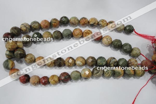 CPJ304 15.5 inches 14mm faceted round picasso jasper beads wholesale
