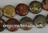 CPJ352 15.5 inches 16mm flat round picasso jasper gemstone beads