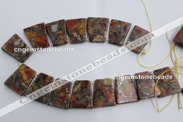 CPJ378 Top drilled 22*26mm trapezoid picasso jasper & pyrite beads