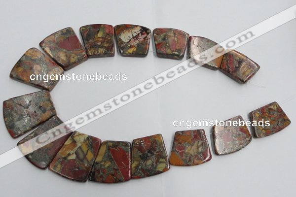 CPJ380 18*25mm - 26*32mm trapezoid picasso jasper & pyrite beads