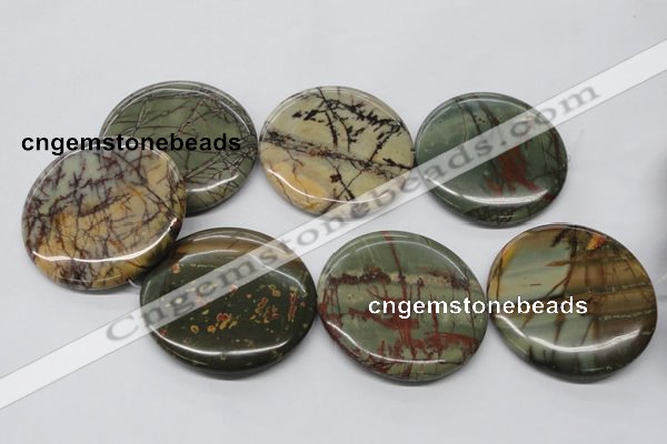 CPJ39 15.5 inches 55mm flat round picasso jasper beads wholesale