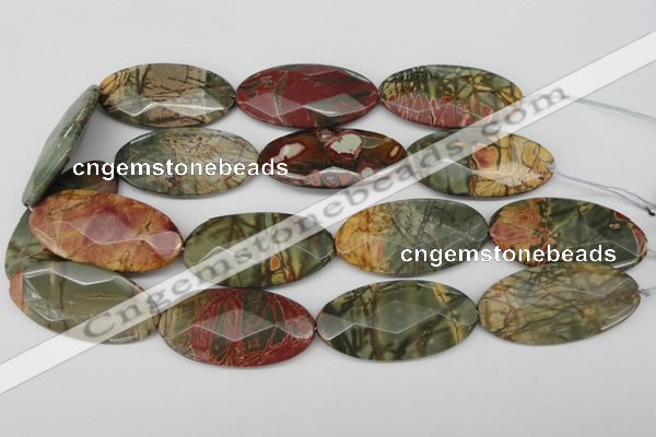 CPJ415 15 inches 25*50mm faceted oval picasso jasper gemstone beads