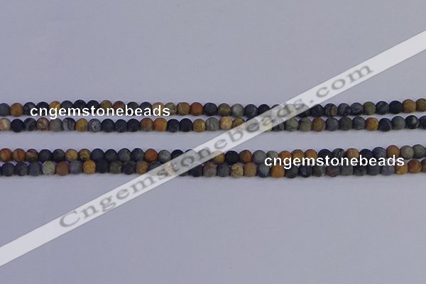 CPJ490 15.5 inches 4mm round matte black picasso jasper beads