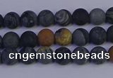 CPJ491 15.5 inches 6mm round matte black picasso jasper beads