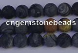 CPJ492 15.5 inches 8mm round matte black picasso jasper beads