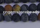 CPJ493 15.5 inches 10mm round matte black picasso jasper beads