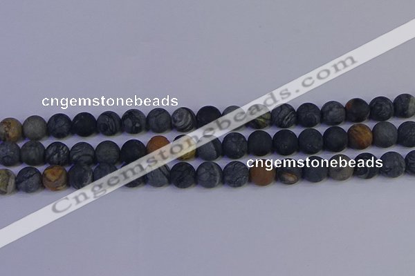 CPJ494 15.5 inches 12mm round matte black picasso jasper beads