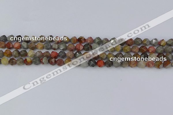 CPJ564 15.5 inches 6mm faceted nuggets polychrome jasper beads