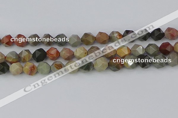 CPJ567 15.5 inches 12mm faceted nuggets polychrome jasper beads