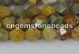 CPJ570 15.5 inches 6mm faceted nuggets wildhorse picture jasper beads