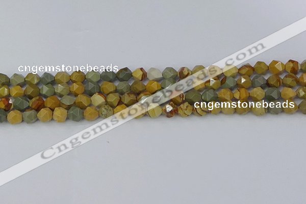 CPJ570 15.5 inches 6mm faceted nuggets wildhorse picture jasper beads