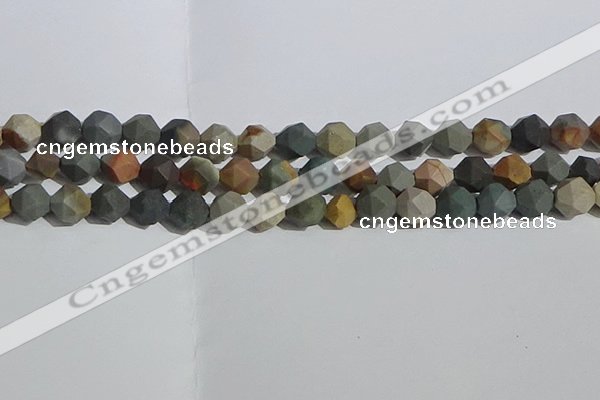 CPJ592 15.5 inches 10mm faceted nuggets matte polychrome jasper beads