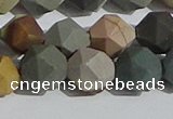 CPJ593 15.5 inches 12mm faceted nuggets matte polychrome jasper beads