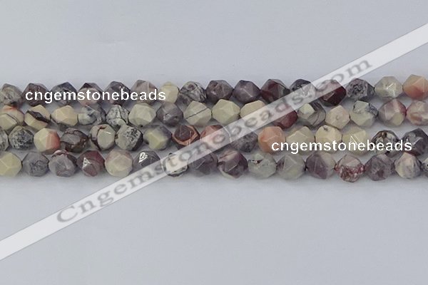 CPJ622 15.5 inches 10mm faceted nuggets purple striped jasper beads