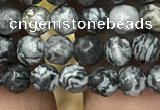 CPJ640 15.5 inches 4mm faceted round grey picture jasper beads