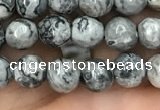 CPJ641 15.5 inches 6mm faceted round grey picture jasper beads