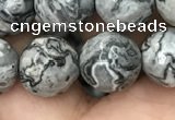 CPJ644 15.5 inches 12mm faceted round grey picture jasper beads