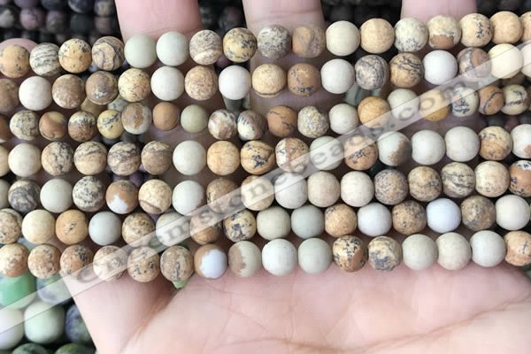 CPJ650 15.5 inches 4mm round matte picture jasper beads wholesale