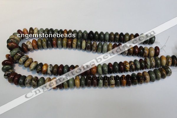 CPJ69 15.5 inches 7*14mm rondelle picasso jasper gemstone beads