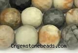 CPJ717 15 inches 10mm faceted round black picasso jasper beads