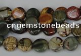 CPJ74 15.5 inches 10mm flat round picasso jasper gemstone beads