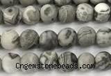 CPJ740 15 inches 4mm round matte grey picture jasper beads