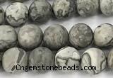 CPJ741 15 inches 6mm round matte grey picture jasper beads