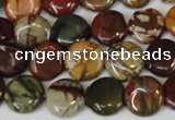 CPJ75 15.5 inches 12mm flat round picasso jasper gemstone beads