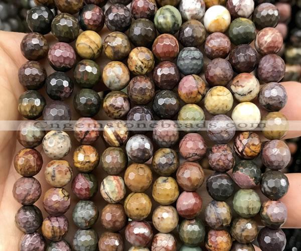 CPJ766 15 inches 8mm faceted round picasso jasper beads wholesale