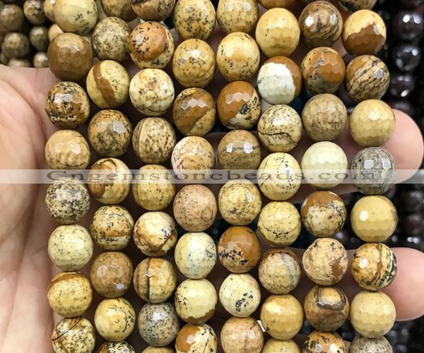 CPJ774 15 inches 10mm faceted round picture jasper beads wholesale