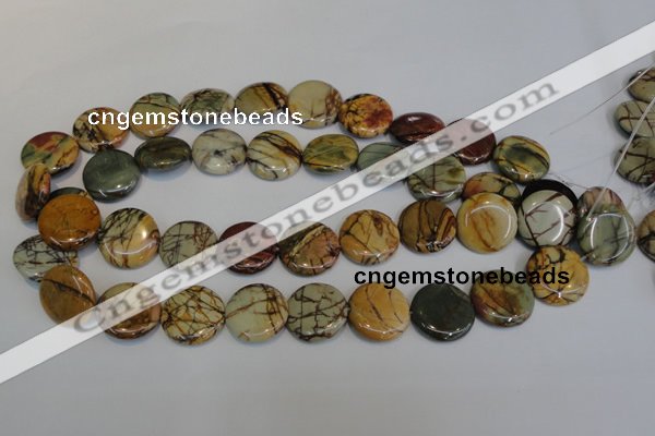 CPJ80 15.5 inches 25mm flat round picasso jasper gemstone beads