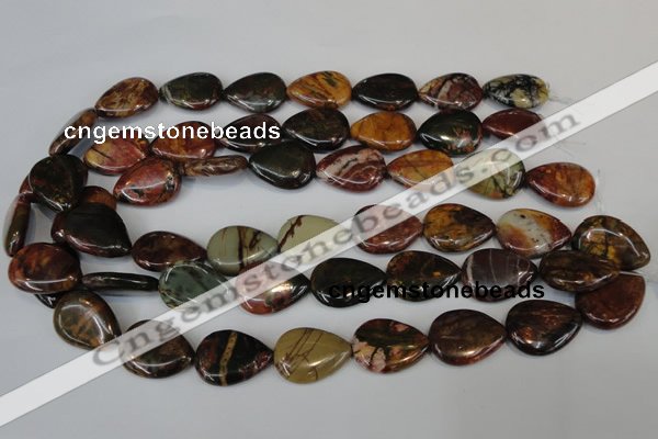 CPJ90 15.5 inches 18*25mm flat teardrop picasso jasper gemstone beads