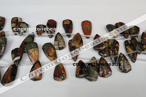 CPJ96 Top-drilled 15*25mm – 16*36mm flat teardrop picasso jasper beads