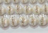 CPL01 15.5 inches 9*10mm nuggets pearl with rhinestone beads