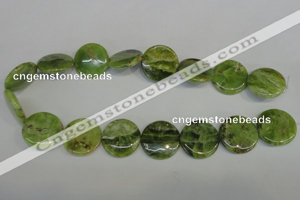 CPO30 15.5 inches 25mm flat round olivine gemstone beads wholesale