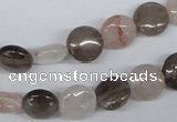 CPQ101 10mm flat round natural pink crystal & smoky quartz beads