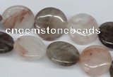 CPQ102 16mm flat round natural pink crystal & smoky quartz beads