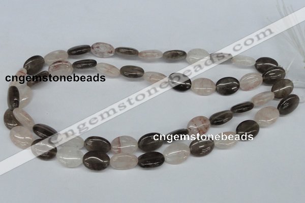 CPQ105 12*16mm oval natural pink crystal & smoky quartz beads