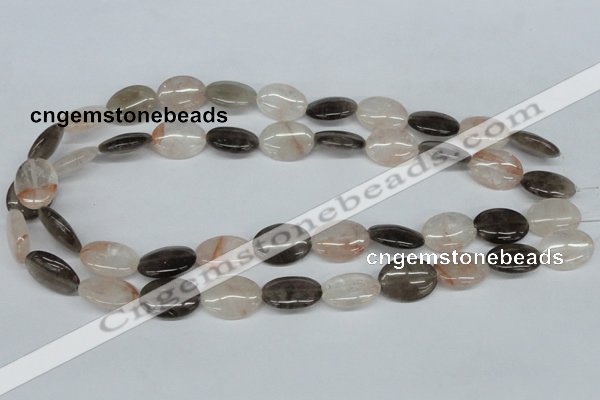 CPQ106 13*18mm oval natural pink crystal & smoky quartz beads