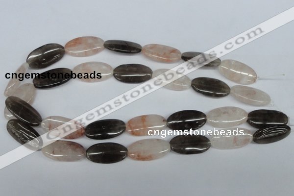 CPQ107 15*20mm oval natural pink crystal & smoky quartz beads