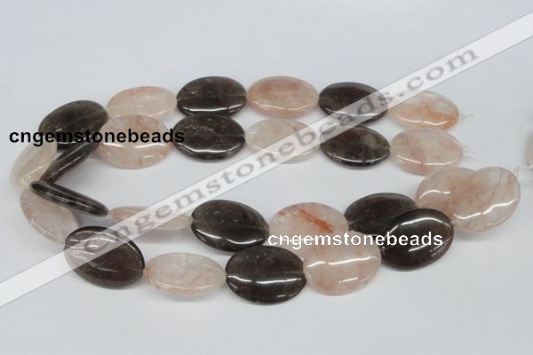 CPQ108 22*30mm oval natural pink crystal & smoky quartz beads