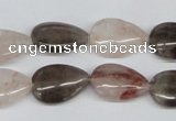 CPQ109 12*18mm flat teardrop natural pink crystal & smoky quartz beads