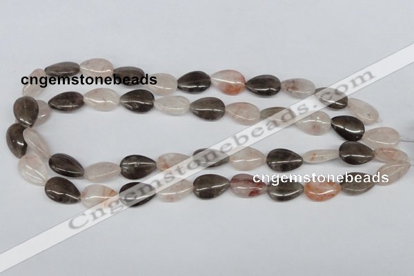 CPQ109 12*18mm flat teardrop natural pink crystal & smoky quartz beads