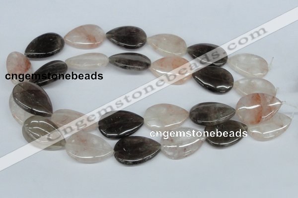 CPQ110 20*30mm flat teardrop natural pink crystal & smoky quartz beads