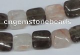 CPQ111 12*12mm square natural pink crystal & smoky quartz beads