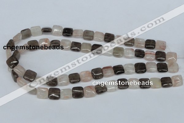 CPQ111 12*12mm square natural pink crystal & smoky quartz beads