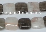 CPQ112 14*14mm square natural pink crystal & smoky quartz beads