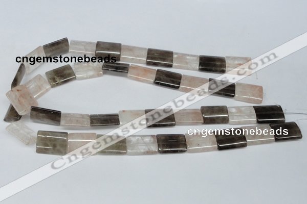 CPQ113 15*20mm rectangle natural pink crystal & smoky quartz beads