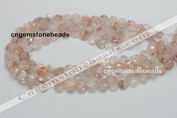 CPQ16 15.5 inches 12mm faceted coin natural pink quartz beads