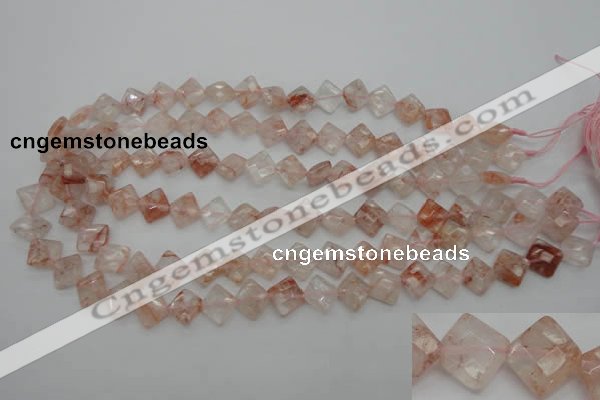 CPQ224 15.5 inches 10*10mm faceted diamond natural pink quartz beads